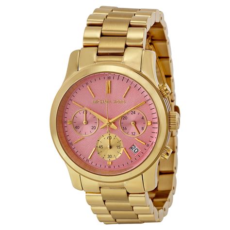 michael kors runway gold and pink watch|Michael Kors waterproof watch.